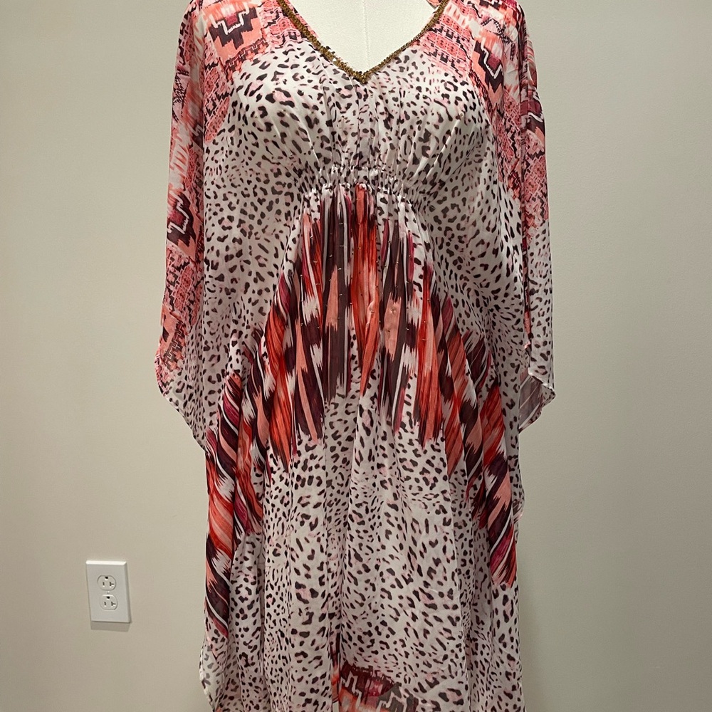 Jennifer Lopez Pink and Red Animal Print Dress